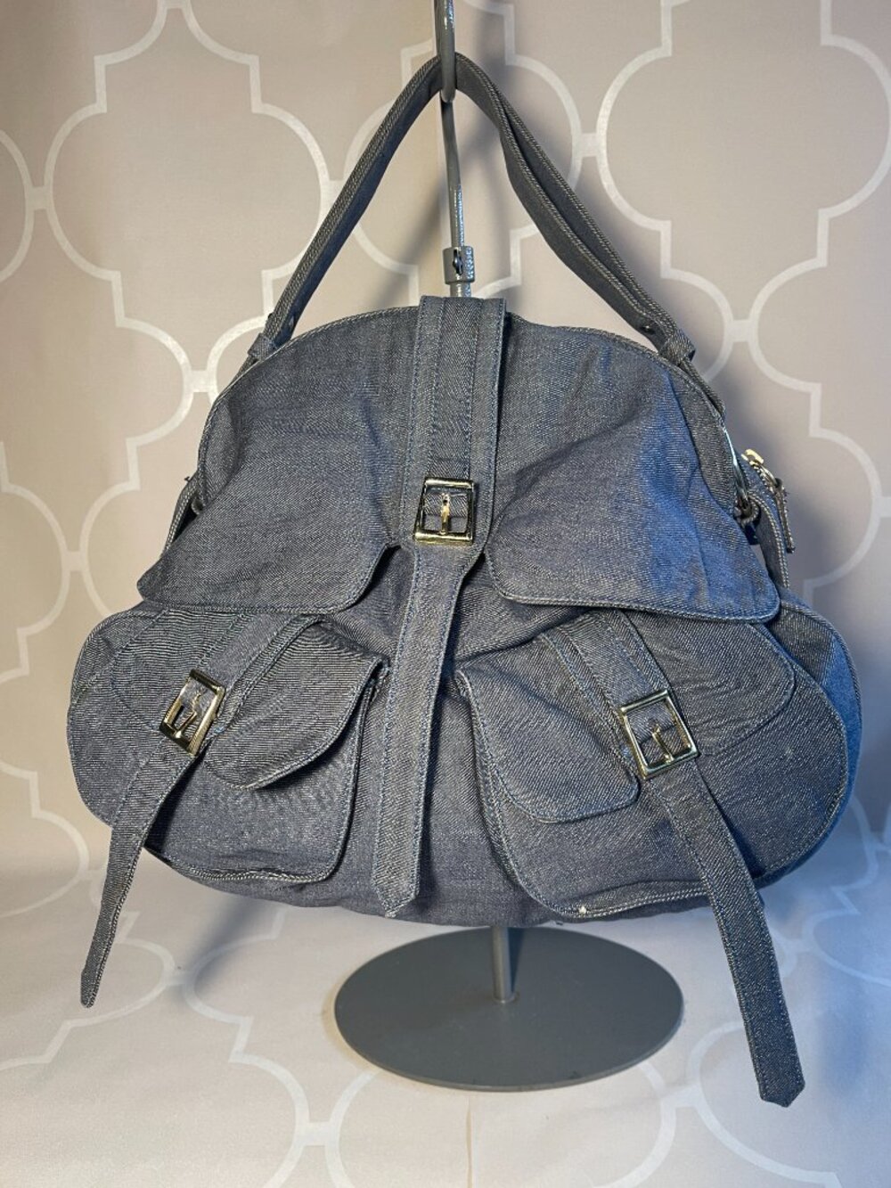 Bulga New York The Helmet Denim Saddle Bag Y2K Shoulder Bag Blue Designer Purse